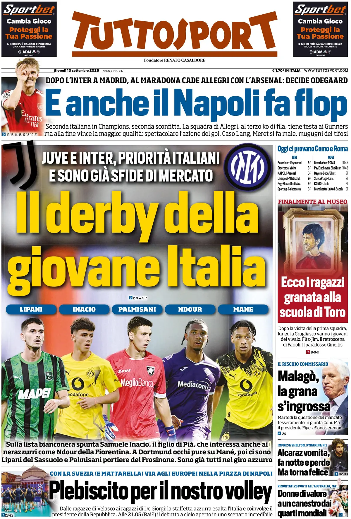 Le prime pagine dei quotidiani sportivi